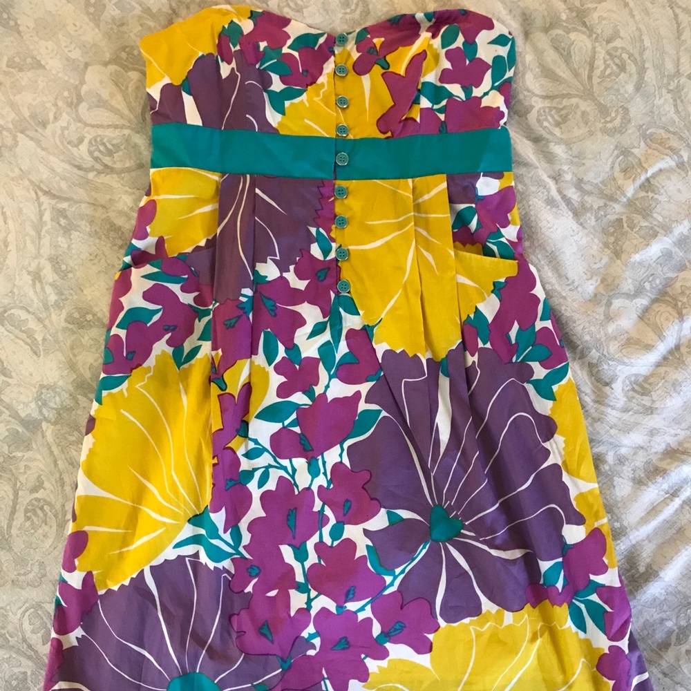 Anthropologie strapless cotton dress w/ pockets